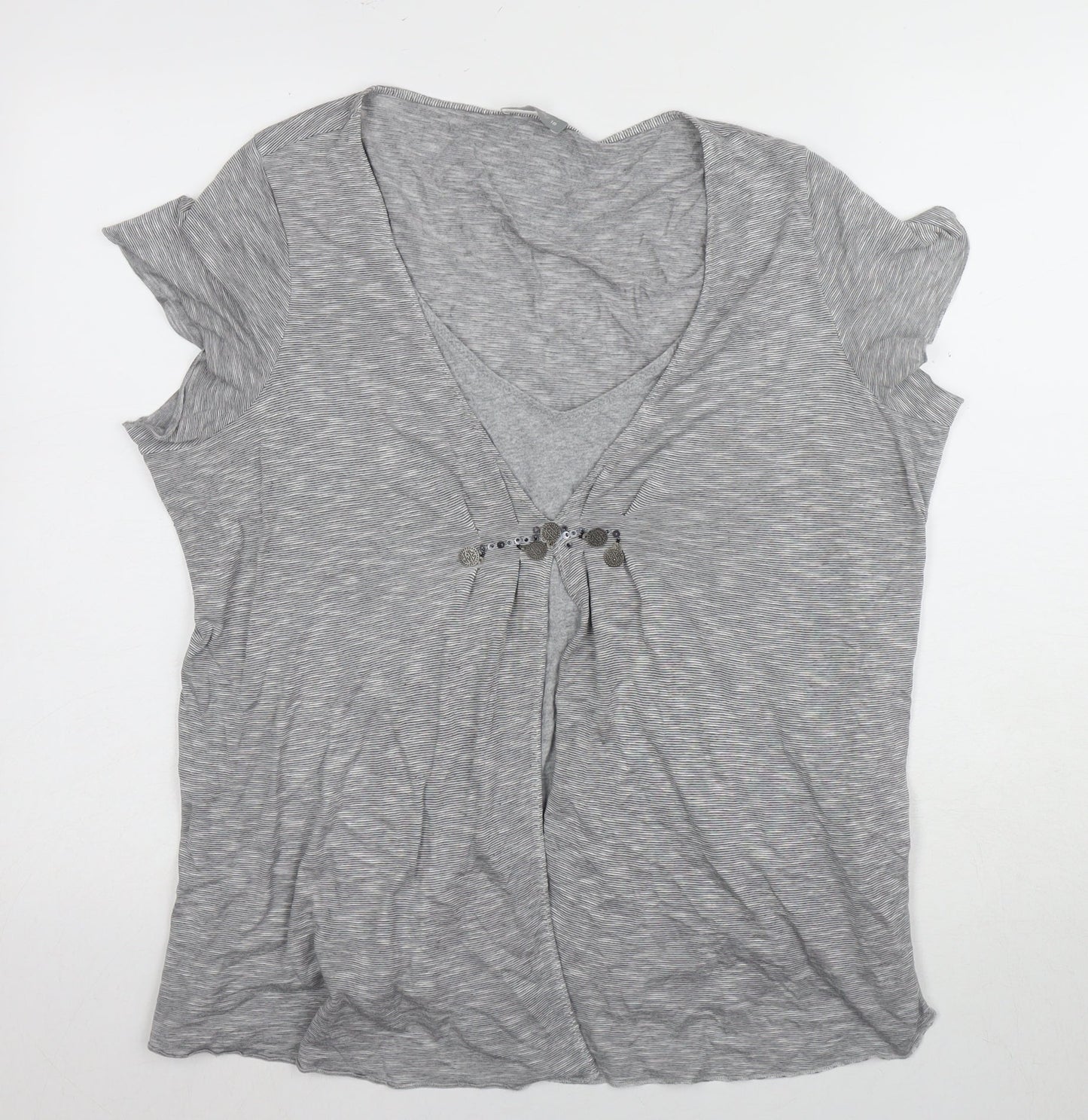 Per Una Women's Grey V-Neck Sequin T-Shirt