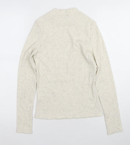 Monki Beige Long Sleeve Mock Neck T-Shirt S