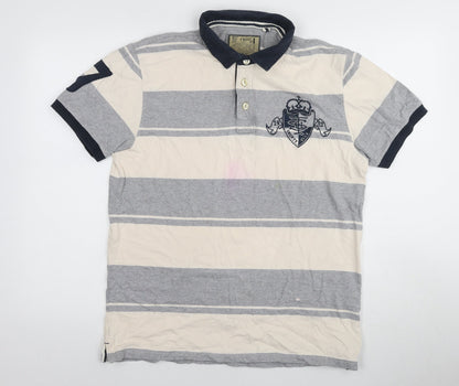 Next Men's Grey Striped Polo Shirt Collared L