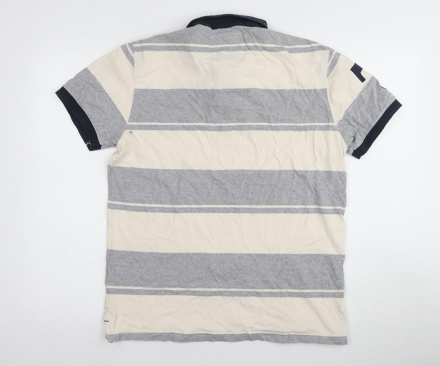 Next Men's Grey Striped Polo Shirt Collared L