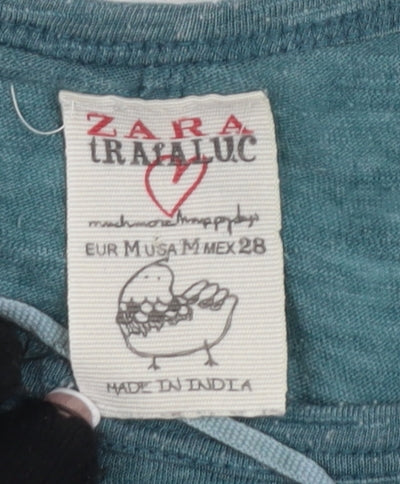 Womens UK Size M Zara Green Basic T-Shirt