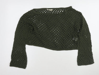 STR Green Knit Pullover Jumper Women Boat Neck Size L