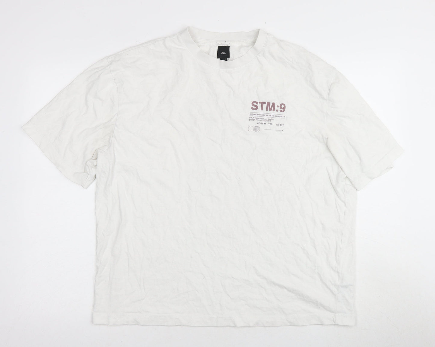 River Island Men's White Graphic T-Shirt L Short Sleeve