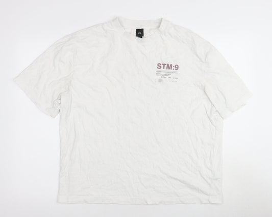 River Island Men's White Graphic T-Shirt L Short Sleeve