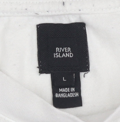 River Island Men's White Graphic T-Shirt L Short Sleeve