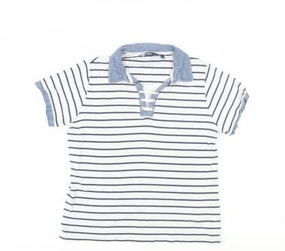 Isle Women's White Striped Polo Shirt, M