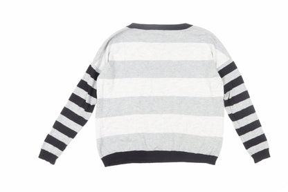 Gap Women's Grey Striped Pullover Jumper, Size S