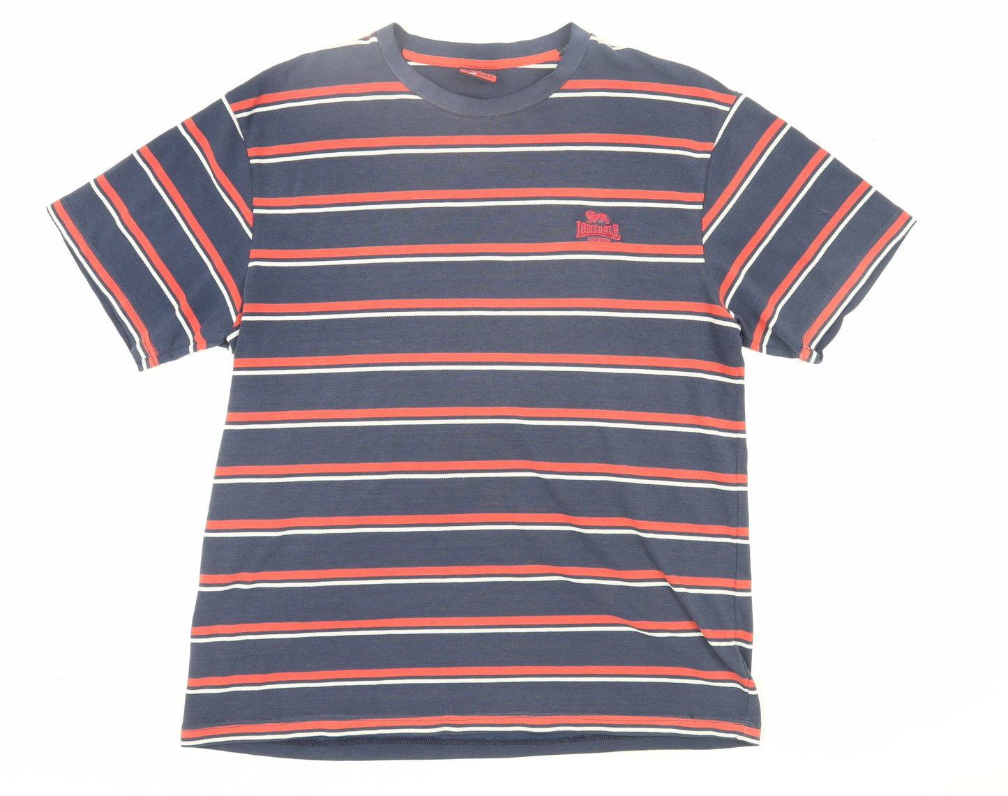 Lonsdale Men's Navy Striped XL T-Shirt, Cotton Crew Neck