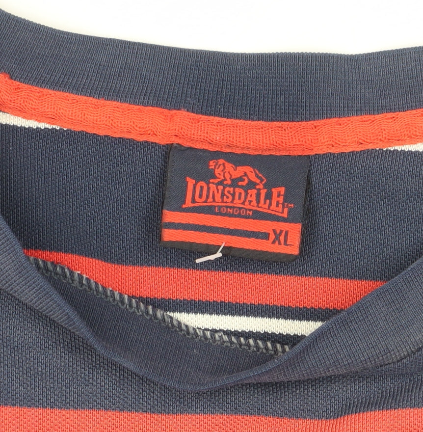Lonsdale Men's Navy Striped XL T-Shirt, Cotton Crew Neck