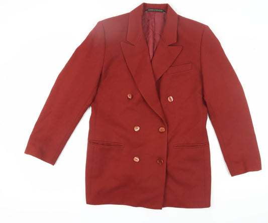 Marks and Spencer Women's Red Double-Breasted Blazer Size 12