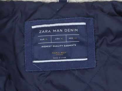 Zara Man Men's Blue XL Puffer Jacket with Pockets