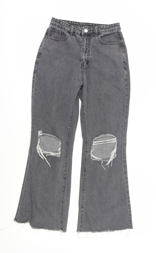 Cider Women's Grey Flared Jeans S Distressed Cotton