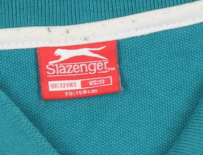 Slazenger Boys Green Polo Shirt, 13 Years, Cotton, Casual