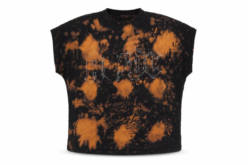 Front view of ASOS unisex black tie-dye ac/dc t-shirt 2xs