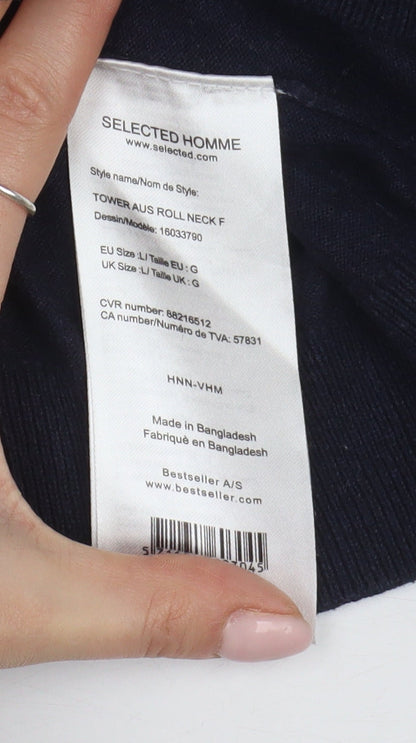 Selected Homme Black Roll Neck T-Shirt L Men Long Sleeve