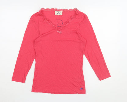 Night Owl Women's Pink Long Sleeve V-Neck Pyjama Top Size S