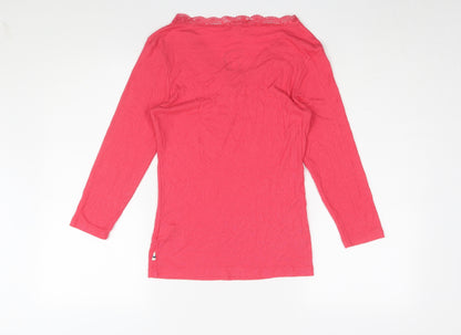 Night Owl Women's Pink Long Sleeve V-Neck Pyjama Top Size S