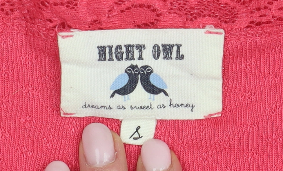 Night Owl Women's Pink Long Sleeve V-Neck Pyjama Top Size S