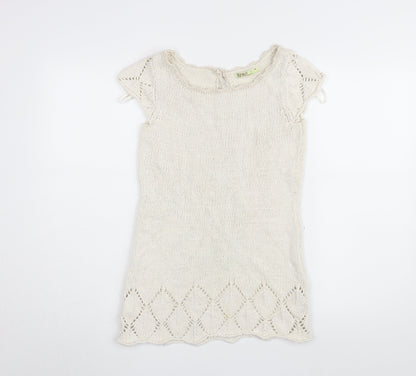 Old Navy Women Ivory Basic Knit T-Shirt, Size M