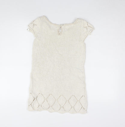 Old Navy Women Ivory Basic Knit T-Shirt, Size M