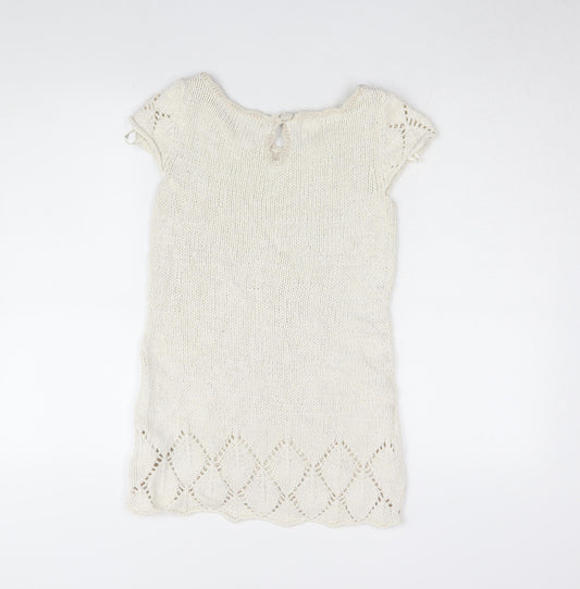 Old Navy Women Ivory Basic Knit T-Shirt, Size M