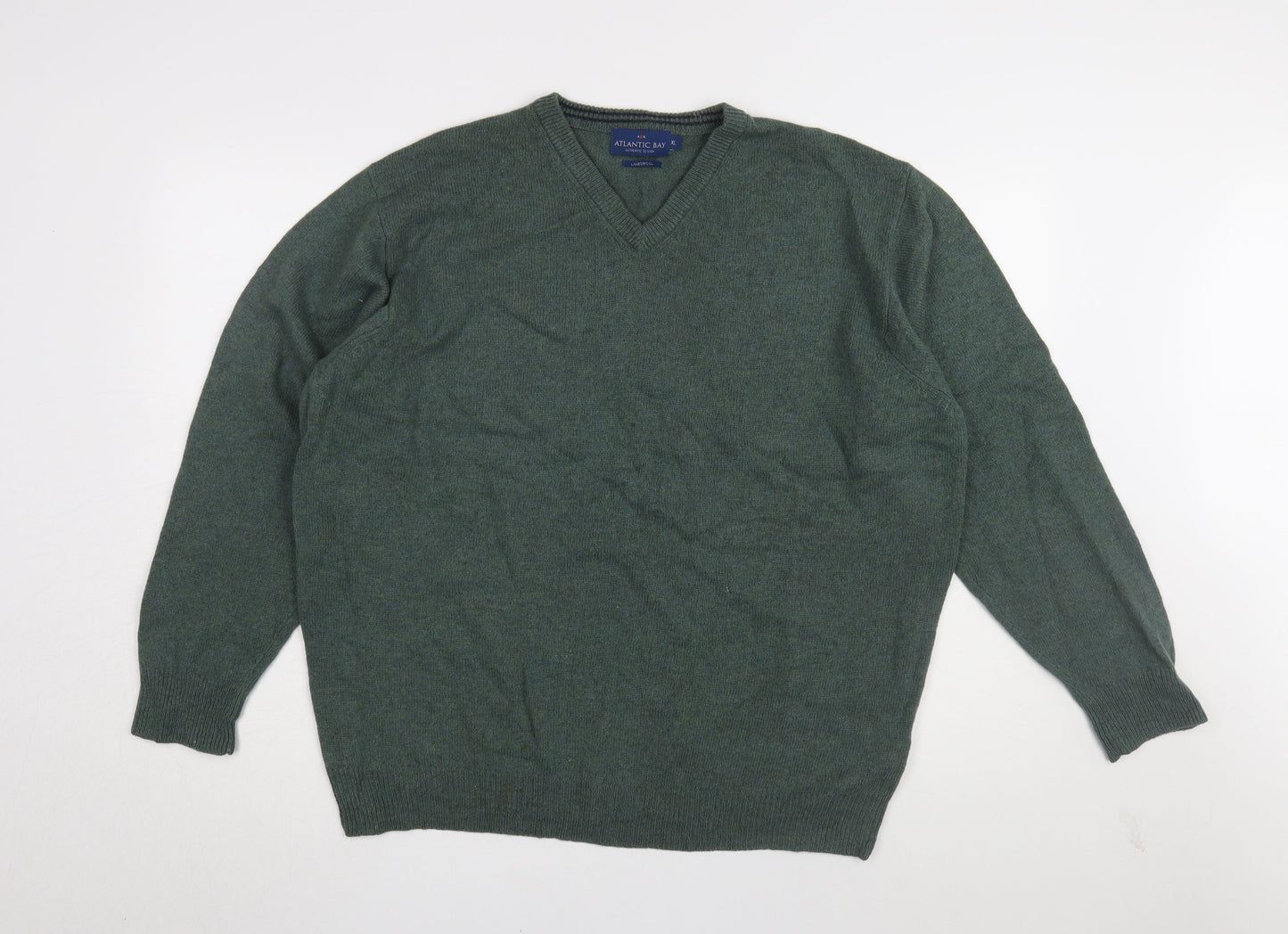 Atlantic Bay Men's Green XL Wool V-Neck Pullover Jumper