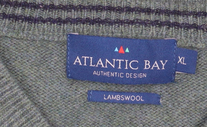 Atlantic Bay Men's Green XL Wool V-Neck Pullover Jumper
