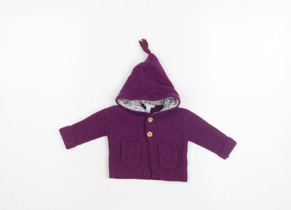 JoJo Maman Bébé Unisex Purple Cardigan 0-3M Hooded Knit