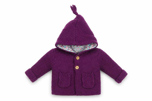 JoJo Maman Bébé Unisex Purple Cardigan 0-3M Hooded Knit