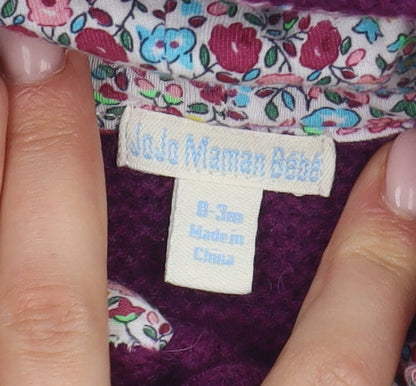 JoJo Maman Bébé Unisex Purple Cardigan 0-3M Hooded Knit