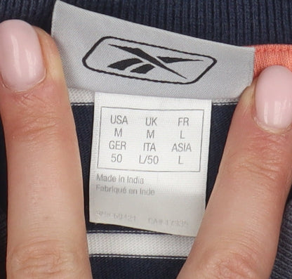 Reebok Men's Blue Striped Polo L Regular Fit