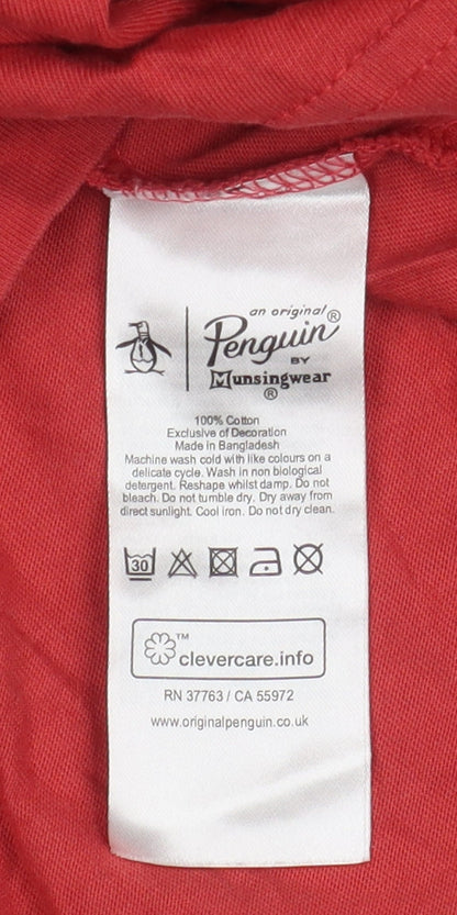 Penguin Men's Red Polka Dot Short Sleeve T-Shirt L