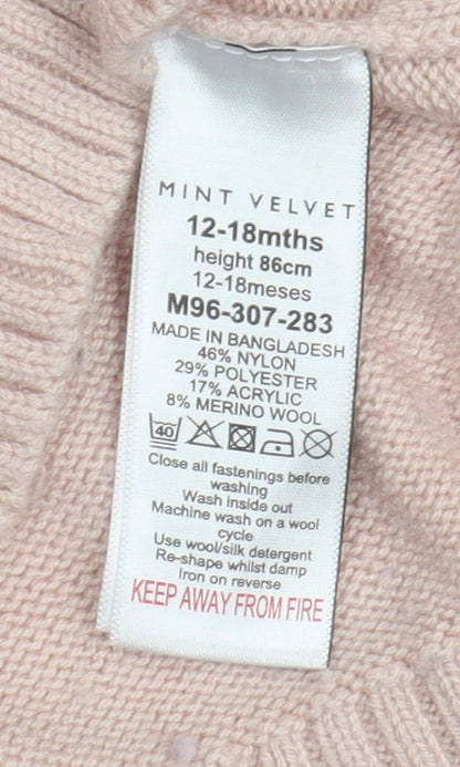 Mint Velvet Pink Girls Jumper, 12-18 Months, Button Accent