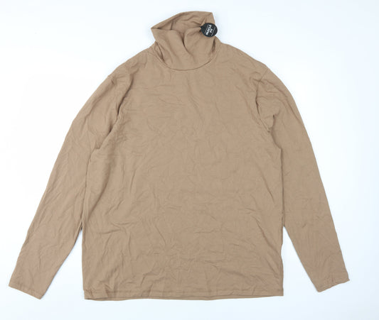 River Island Men's Beige Roll Neck T-Shirt 2XL