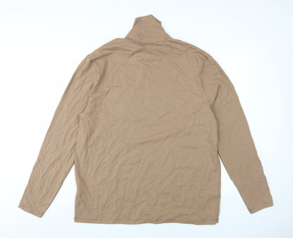River Island Men's Beige Roll Neck T-Shirt 2XL