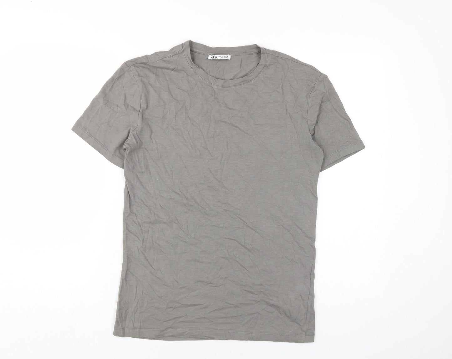 Unisex Adults UK Size S Zara Grey Basic T-Shirt