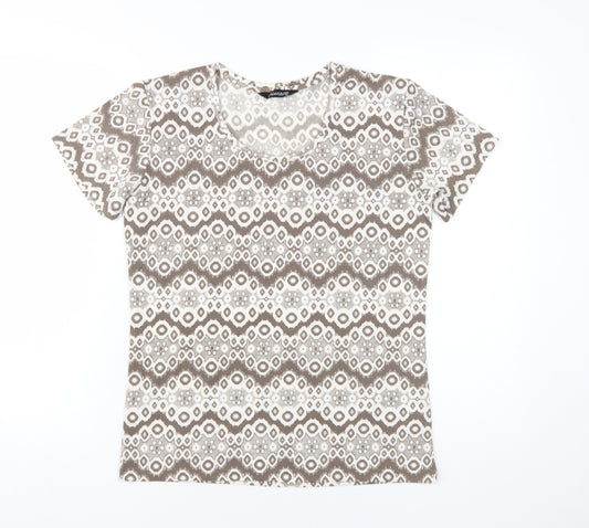 Alexara Women's Beige Geometric T-Shirt, Size 10 Regular