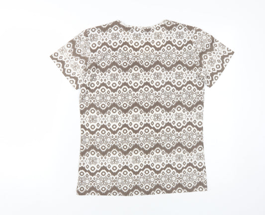 Alexara Women's Beige Geometric T-Shirt, Size 10 Regular