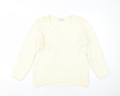 Straven Women’s Ivory Cotton V-Neck Pullover Jumper