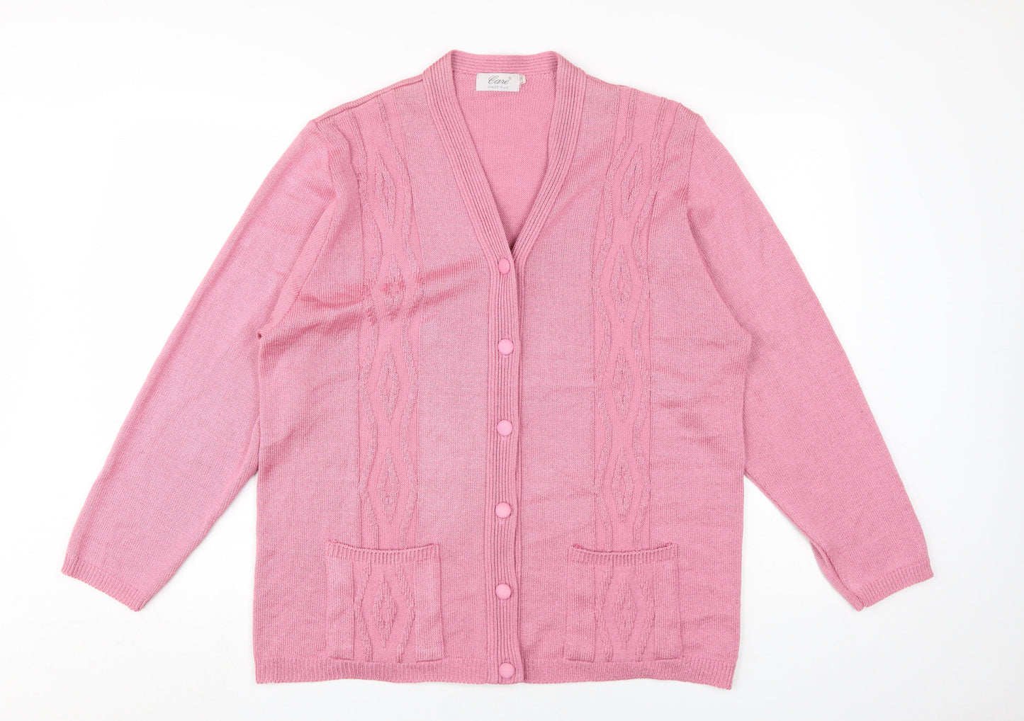 Womens UK Size XL Care Pink Cardigan Jumper