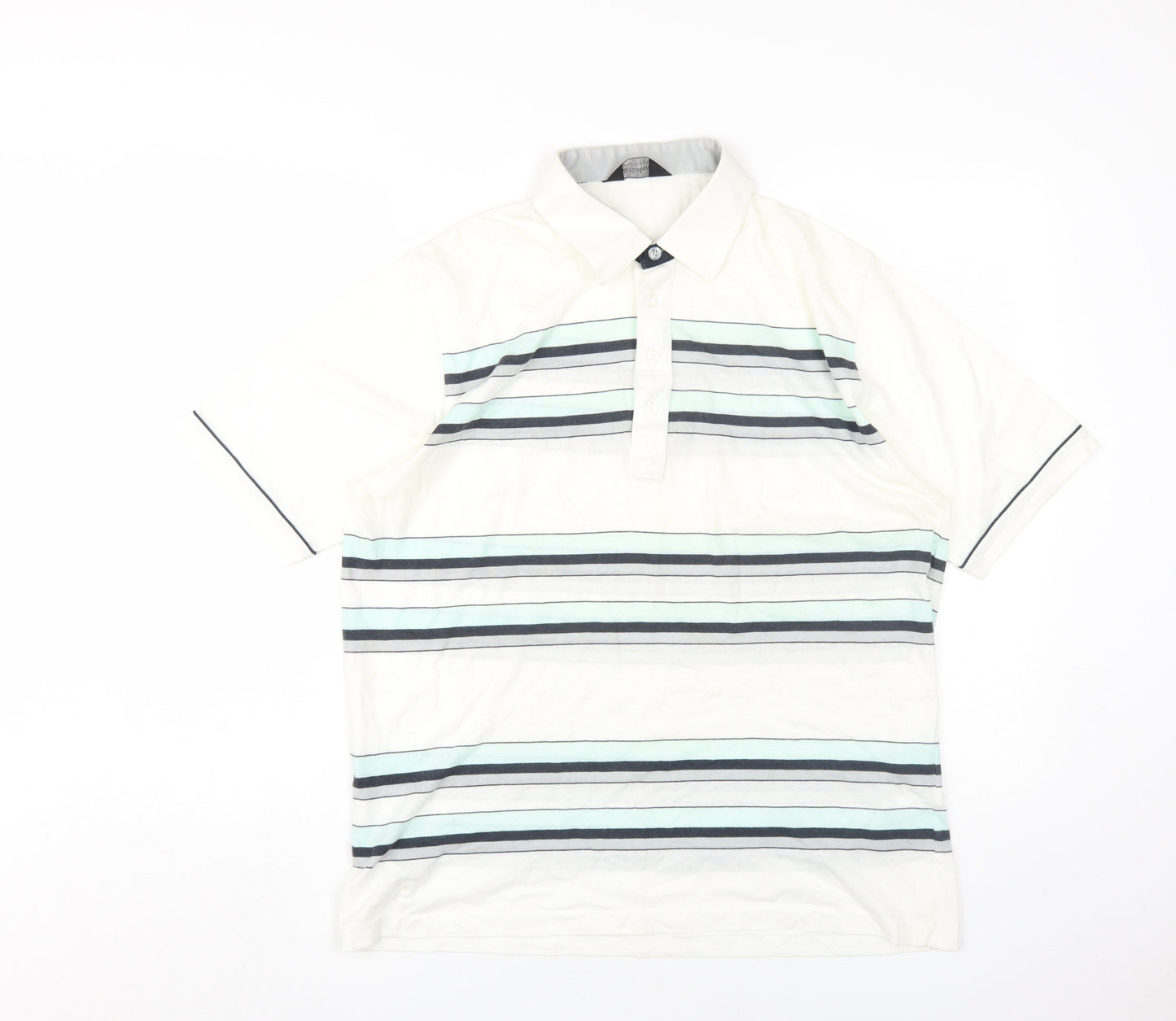 St Michael Men's Green Striped Polo Shirt Size L