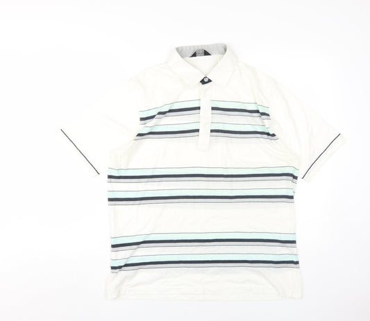 St Michael Men's Green Striped Polo Shirt Size L