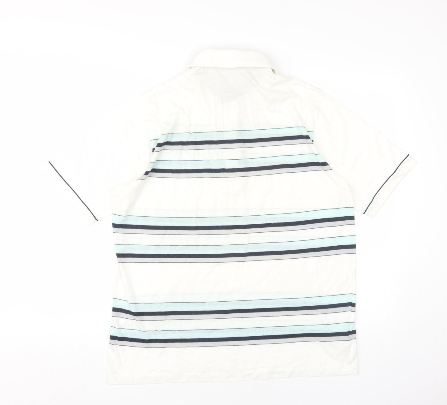 St Michael Men's Green Striped Polo Shirt Size L