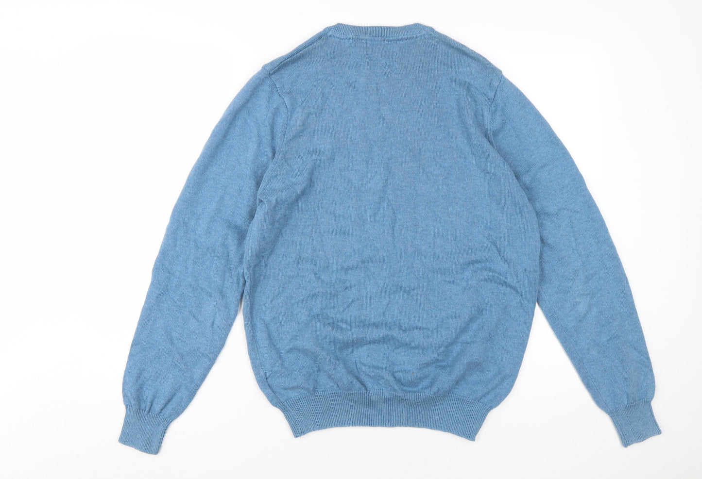 Marks and Spencer Men's Blue Cotton Pullover Jumper