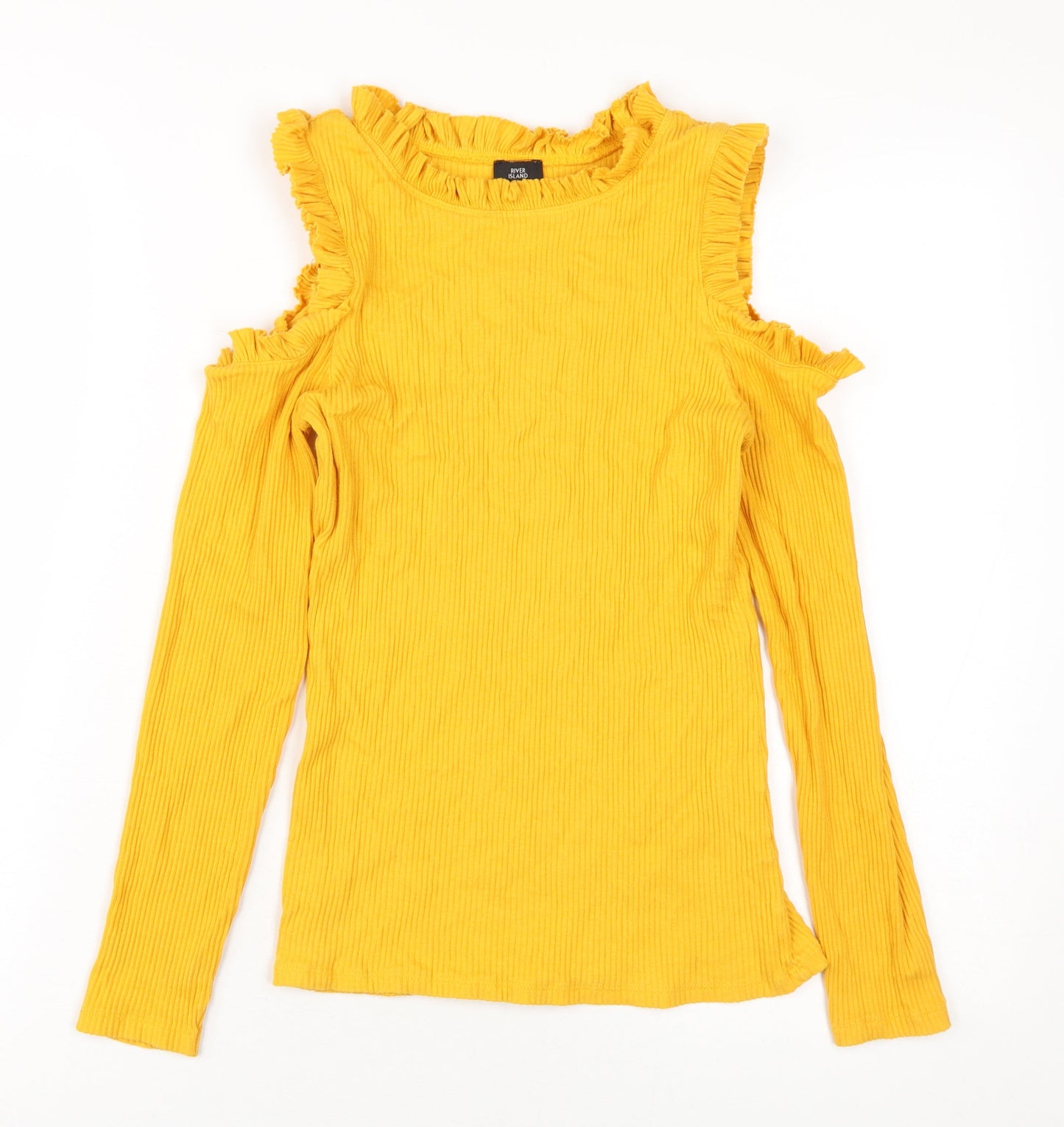 Womens UK Size 10 River Island Yellow Ringer T-Shirt
