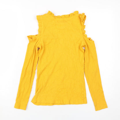 Womens UK Size 10 River Island Yellow Ringer T-Shirt
