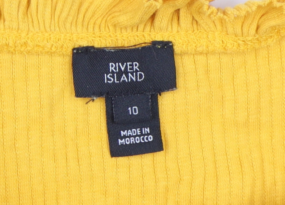 Womens UK Size 10 River Island Yellow Ringer T-Shirt