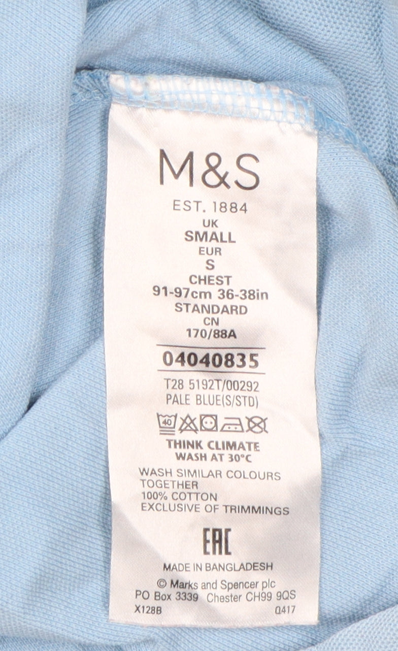 Marks & Spencer Men's Blue S Polo, Short Sleeve Casual Top