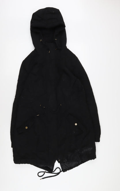 B.YOU Women's Black Hooded Parka Coat Size 10