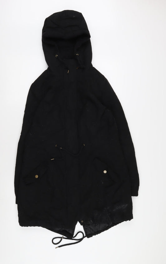 B.YOU Women's Black Hooded Parka Coat Size 10